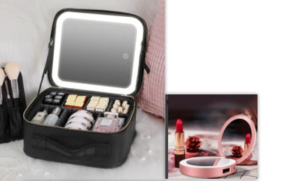 Smart LED Cosmetic Case with Mirror – Large Capacity Travel Makeup Bag & Portable Storage null