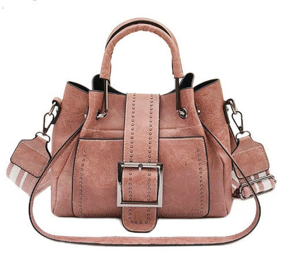 Double Leather Bucket Bag Handbag BAZONA