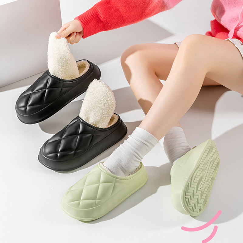 Winter Plush Slippers Women's Indoor Outdoor Fashion Rhombus Design Warm Plush Shoes House Confinement Shoes BAZONA