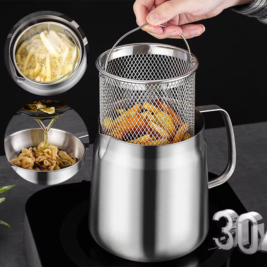 304 Stainless Steel Versatile Oil Filter Vessel Large Capacity With Filter Frying Basket Deep Fryer Separating Grease Separator BAZONA