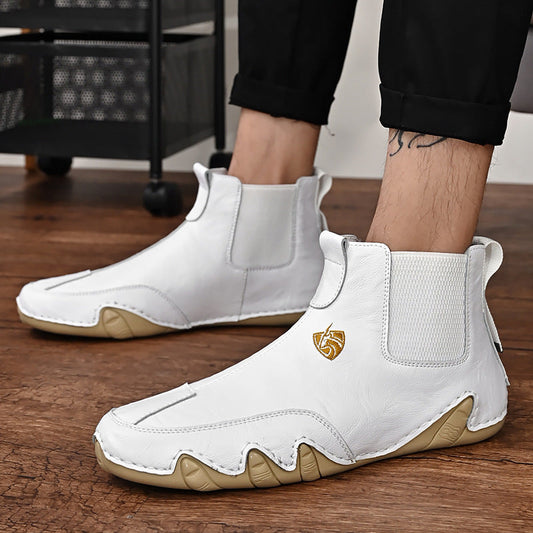 Warm Men's Casual Shoes Men's Leather High Top Peas Shoes BAZONA