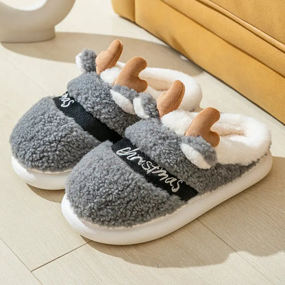 Christmas Shoes Winter Home Slippers Elk Soft Cozy Bedroom Slipper Slip On House Shoes - bazona.com