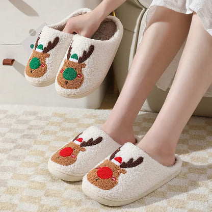 Christmas Shoes Winter Home Slippers Elk Soft Cozy Bedroom Slipper Slip On House Shoes - bazona.com