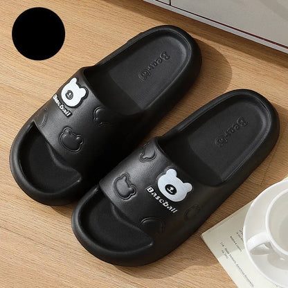 Cute Cartoon Bear Slippers For Women Summer Indoor Thick-soled Non-slip Floor Bathroom Home Slippers Men House Shoes - bazona.com