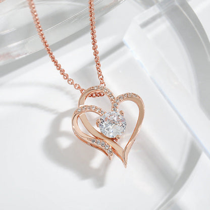 Zircon Double Love Necklace With Rhinestones Ins Personalized Heart-shaped Necklace Clavicle Chain Jewelry For Women Valentine's Day BAZONA