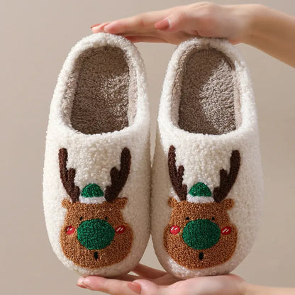 Christmas Shoes Winter Home Slippers Elk Soft Cozy Bedroom Slipper Slip On House Shoes - bazona.com