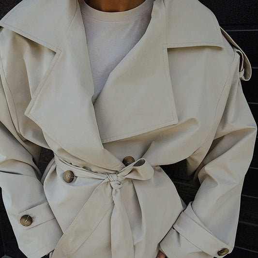 Loose Waistband Long Sleeve Trench Coat Casual Jacket BAZONA