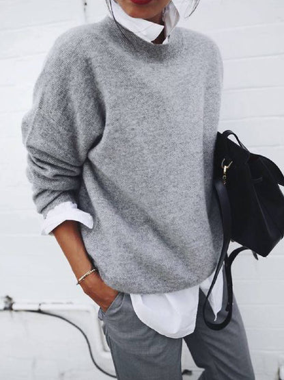 Fashion Long Sleeve Pullover Sweater Fall And Winter Fashion Solid Color Knitted Tops For Women Clothing - bazona.com