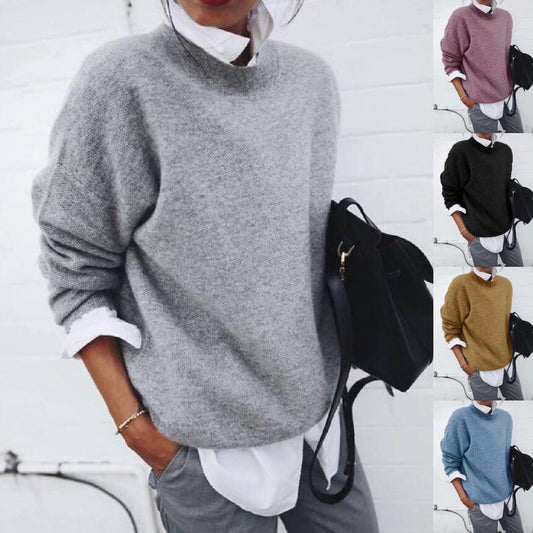 Fashion Long Sleeve Pullover Sweater Fall And Winter Fashion Solid Color Knitted Tops For Women Clothing - bazona.com