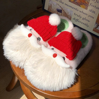 Cute Christmas Santa Claus Home Slippers Winter Warm Indoor Non-slip Floor Plush Shoes For Women - bazona.com