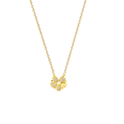 Luxury Four Leaf Clover Pendant Necklace Stainless Steel Crystal Heart Jewelry For Women Gift BAZONA