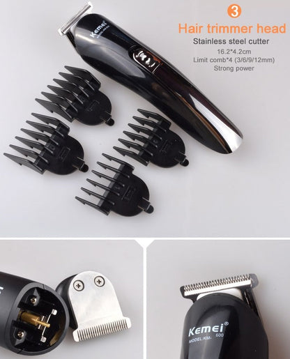 Kemei 6 in 1 Rechargeable Hair Trimmer Titanium Hair Clipper Shaver Electric Beard Trimmer Men Styling Tools Shaving Machine BAZONA