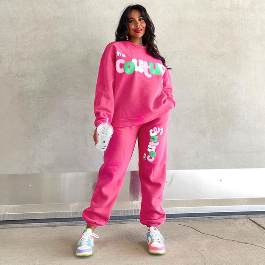 English Printing Sweatshirt And Sweatpants Suit Loose Two-piece Suit BAZONA