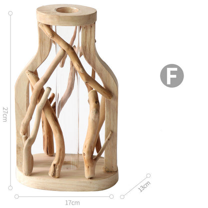 Pure Handwork Wooden Vase Decorated Solid Wood Flower Pot For Creative Glass Floral Hydroponic Container Home Decorative Vase BAZONA