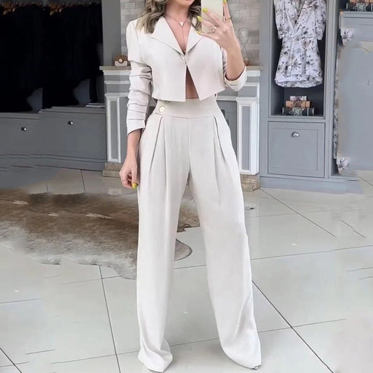 Women's Suit Autumn New Solid Color Loose Trousers Two-piece Set BAZONA