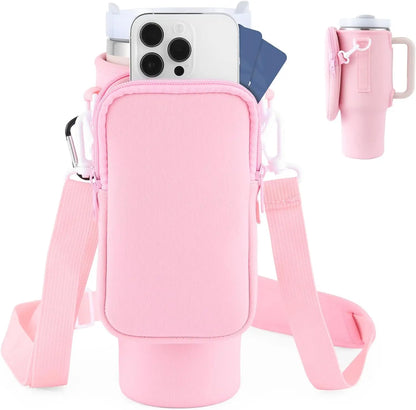 Slok Water Bottle Carrier Bag, Compatible With 40oz Tumbler With Handle, Modern Water Bottle Holder With Simple Adjustable Strap For Outdoor Walking Hiking Travelling Sports-Blue Purple - bazona.com