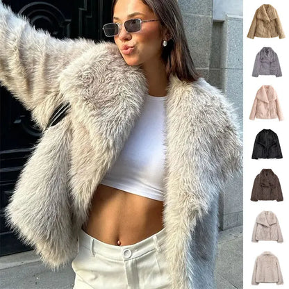 Winter Plush Coat Fashion Thicken Lapel Outwear Casual Long Sleeve Tops Womens Clothing - bazona.com