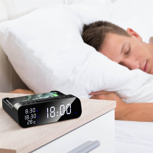 15W Three-in-one Wireless Charger Temperature Tester Multi Alarm Clock Fast Charging Mobile Phone Usb Charger Charging Station BAZONA