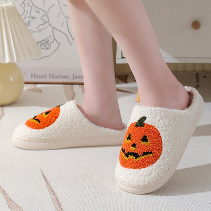 Halloween Pumpkin Cartoon Slippers Warm Winter Slippers Men And Women Couples Indoor House Shoes BAZONA