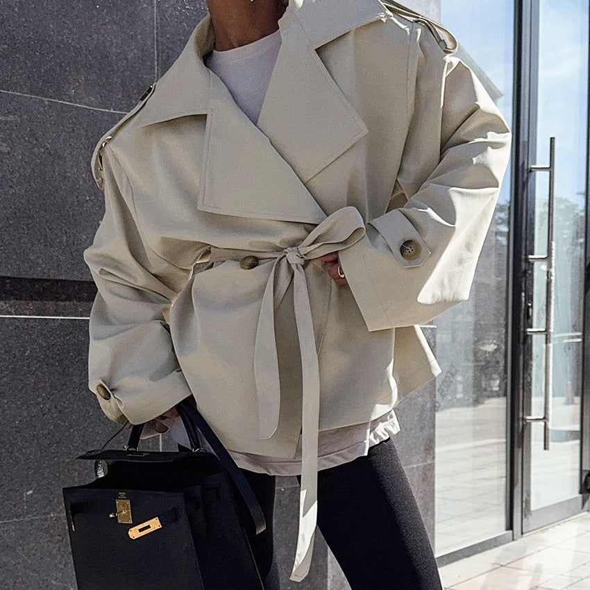 Loose Waistband Long Sleeve Trench Coat Casual Jacket BAZONA