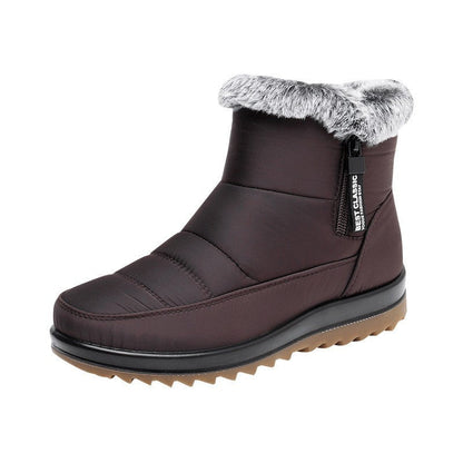 Winter Snow Boot With Side Zipper Fashion Warm Plush Ankle Boots Women's Fleece Short Shoes BAZONA