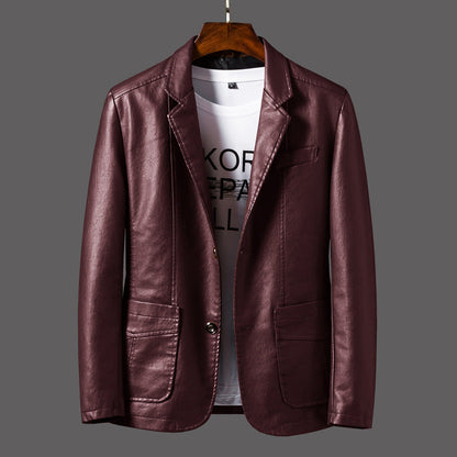 Leather Men's Autumn And Winter Jacket Thin Lapel BAZONA