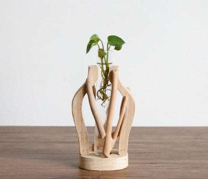 Pure Handwork Wooden Vase Decorated Solid Wood Flower Pot For Creative Glass Floral Hydroponic Container Home Decorative Vase BAZONA