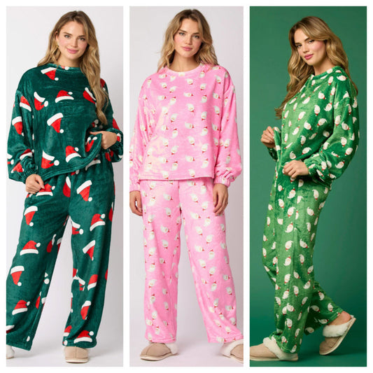 2024 Casual Flannel Pajama Sets For Women 2 Piece Cute Long Sleeve Matching Lounge Shirts Sets Santa Claus Pajamas Homewear BAZONA