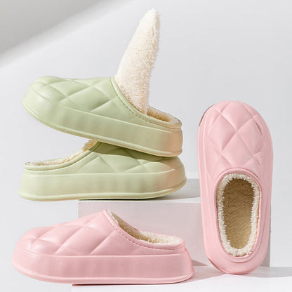 Winter Plush Slippers Women's Indoor Outdoor Fashion Rhombus Design Warm Plush Shoes House Confinement Shoes BAZONA