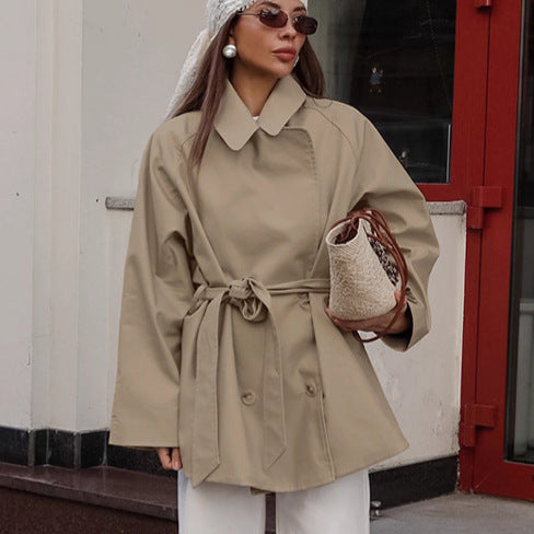 Trench Coat Women's Long Khaki Workwear Lace-up Long Sleeve Coat BAZONA
