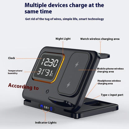 15W Wireless Chargers Stand 5 In1 LED Digital Alarm Clock Fast Charging Dock Station BAZONA