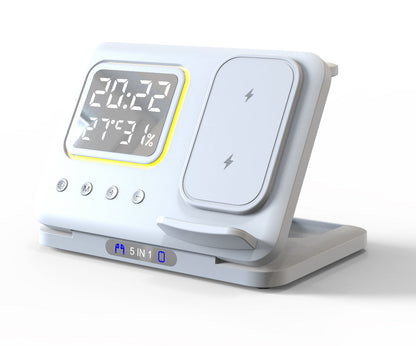 15W Wireless Chargers Stand 5 In1 LED Digital Alarm Clock Fast Charging Dock Station BAZONA