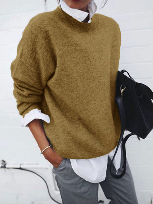 Fashion Long Sleeve Pullover Sweater Fall And Winter Fashion Solid Color Knitted Tops For Women Clothing - bazona.com
