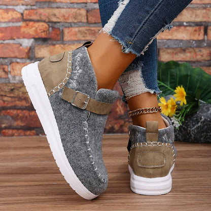 Thick Burr Warm Flat Bottom Cotton Shoes BAZONA