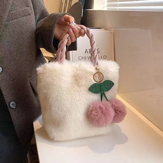 Large Capacity Plush Bag High Quality Soft Plush Travel Bucket Bag New Luxury Plush Tote Bag For Winter BAZONA