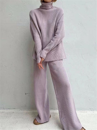 2 Pieces Women Sets Knitted Tracksuit Turtleneck Sweater BAZONA