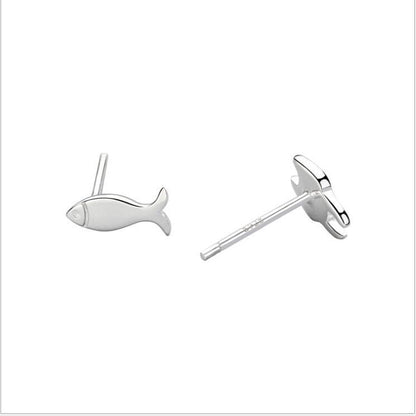Fashion Asymmetry 925 Sterling Silver Stud Earrings Animal Fish Cat Stud Earrings for Women Personality Jewelry Gifts BAZONA