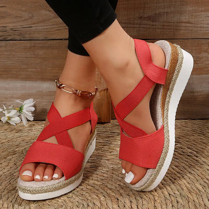 Wedge Sandals For Women Cross-strap Platform Gladiator Hemp Heel Shoes Summer - bazona.com