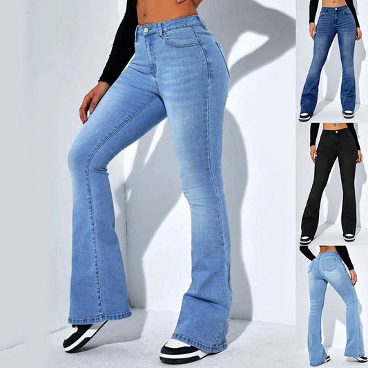 Women's Slim-fit Jeans Pants With Flared Design Fashion Casual High Waist Stretch Trousers BAZONA