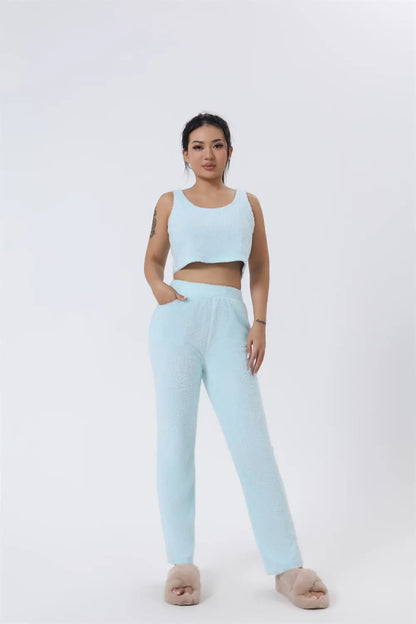 Cozy Pajama Set, 3 Piece Lounge Set, Cute Loungewear, Warm Suit Sets, Matching Set, Lounge Set, 3 Piece Pant Sets, Women Winter Dress - bazona.com