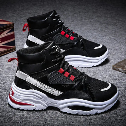 Men's Lace-up Color-matching Sneakers Fashion High-top Height-increasing Casual Shoes - bazona.com