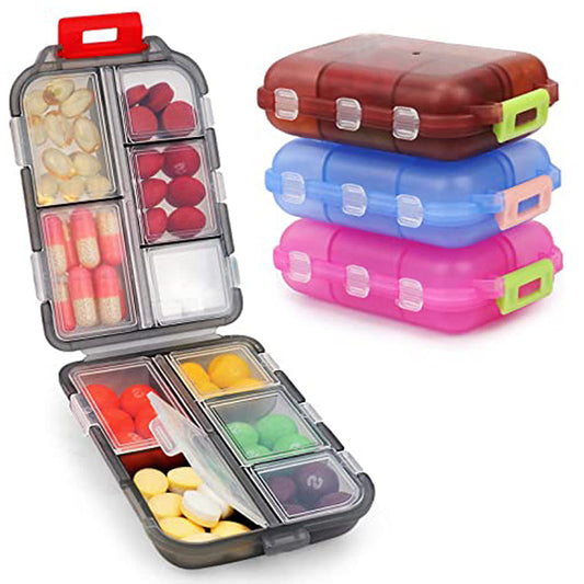 Travel Pill Organizer 10 Grid  Moisture Proof Pills Box For Pocket Purse Daily Pill Case Portable Medicine Vitamin Holder Container BAZONA