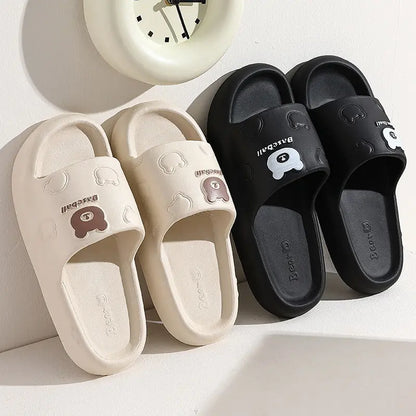Cute Cartoon Bear Slippers For Women Summer Indoor Thick-soled Non-slip Floor Bathroom Home Slippers Men House Shoes - bazona.com