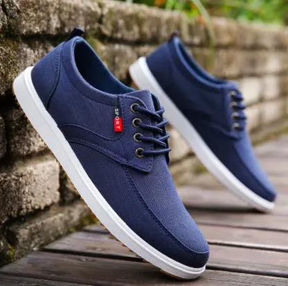 Men's Lace-up Canvas Shoes Casual Men Breathable Walking Flats Shoes - bazona.com