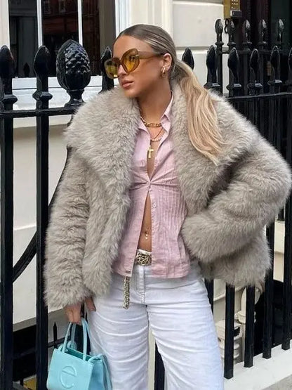 Winter Plush Coat Fashion Thicken Lapel Outwear Casual Long Sleeve Tops Womens Clothing - bazona.com