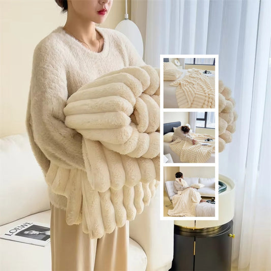 Soft Wind Bubble Velvet Blanket Warm Solid Rabbit Fur Blankets Double-sided Thickening Cover Throw Warm Fur Blanket BAZONA