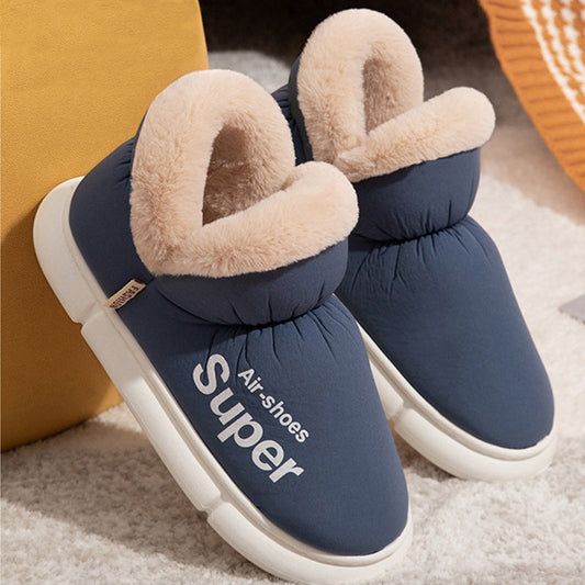 Warm House Shoes Plush Fleece High Back Heel Slippers Home Winter Warm Couple Shoes BAZONA