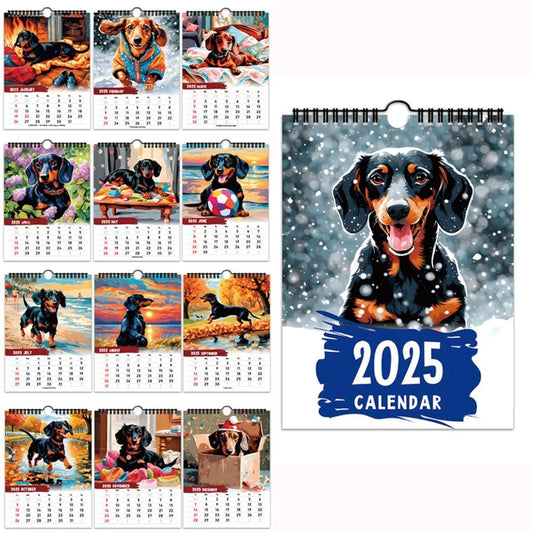 2025 Dachshund Calendar Daily Weekly Monthly Planner Paper Hanging Wall Calendar Gift Home Decor Wall Calendar Supplies BAZONA