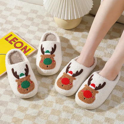 Christmas Shoes Winter Home Slippers Elk Soft Cozy Bedroom Slipper Slip On House Shoes - bazona.com