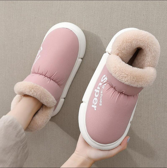 Warm House Shoes Plush Fleece High Back Heel Slippers Home Winter Warm Couple Shoes BAZONA